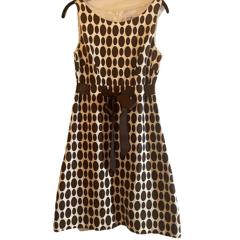 Chocolate Brown & White Polka Dot Dress Size 6 Jessica Howard Old Money Classy